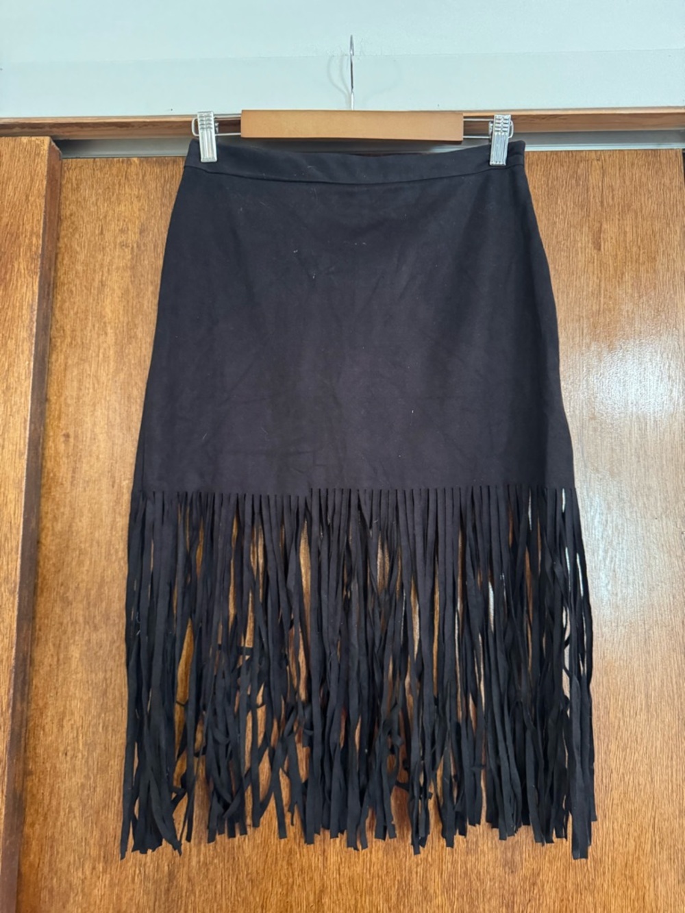 Los Angeles Apparel Black Mini Skirt with Fringe Hem
